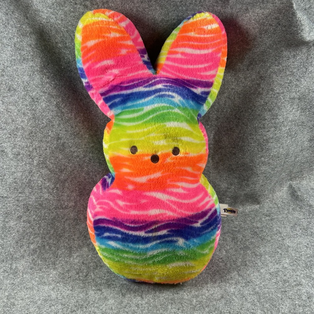 Peeps Rainbow Tiger Stripe Bunny Plush 16" Multi-Color Soft Stuffed Animal